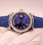 Low Price Replica Rolex Day-Date Blue Face Blue Leather Strap Watch 36mm
